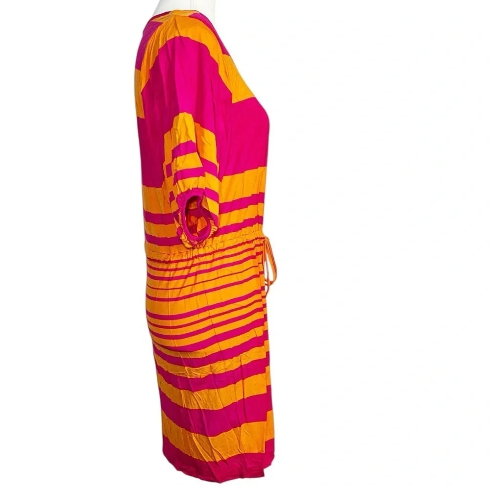 Calvin‎ Klein Striped Pink Orange Drawstring Waist Casual Dress - Picture 3 of 15
